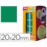 Gomets autoadhesivos cuadradas 20x20 mm verde rollo de 1770 unidades