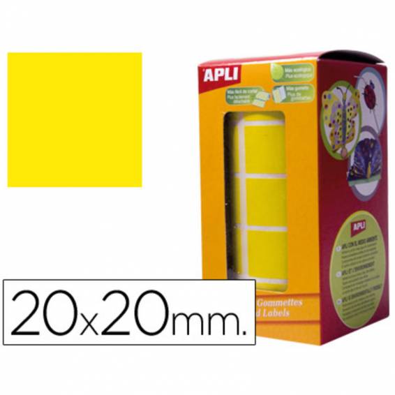 Gomets autoadhesivos cuadrados 20x20 mm amarillo rollo de 1770 unidades