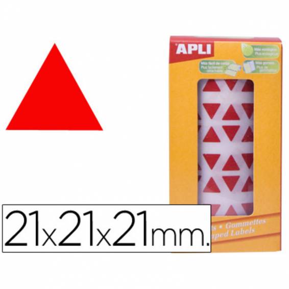 Gomets autoadhesivos triangulares 21x21x21 mm rojo rollo de 2832 unidades