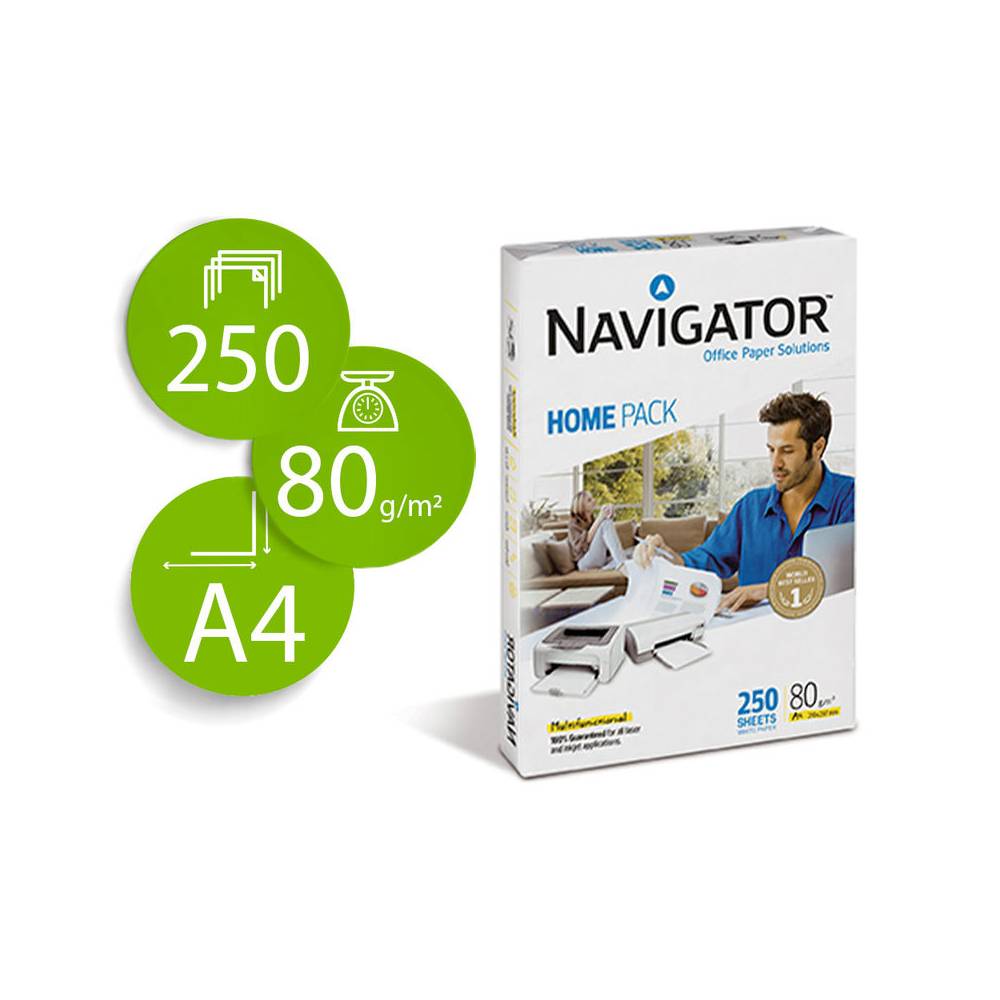 Papel fotocopiadora navigator home pack din a4 80 gramos paquete de 250 hojas