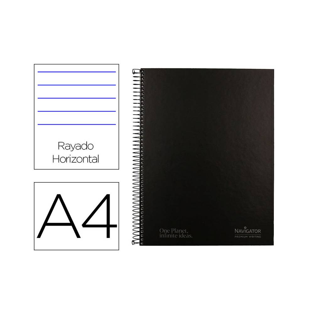 Cuaderno espiral navigator a4 micro tapa forrada 120h 80gr horizontal 5 bandas 4 taladros color negro