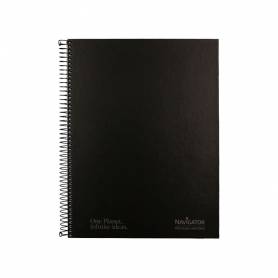 Cuaderno espiral navigator a4 micro tapa forrada 120h 80gr horizontal 5 bandas 4 taladros color negro