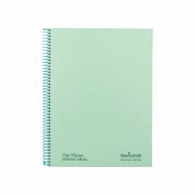 Cuaderno espiral navigator a4 micro tapa forrada 120h 80gr horizontal 5 banda 4 taladros color menta