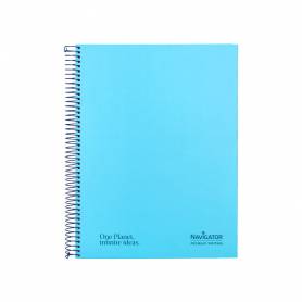 Cuaderno espiral navigator a4 micro tapa forrada 120h 80gr cuadro 5mm 5 bandas 4 taladros color celeste