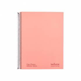 Cuaderno espiral navigator a4 micro tapa forrada 120h 80gr cuadro 5mm 5 bandas 4 taladros color rosa