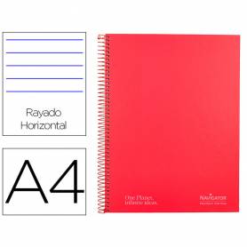 Cuaderno espiral navigator a4 micro tapa forrada 120h 80gr horizontal 5 bandas 4 taladros color rojo