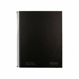 Cuaderno espiral navigator a4 micro tapa forrada 80h 80 gr cuadro 5mm 1 banda color negro