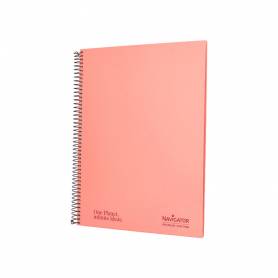 Cuaderno espiral navigator a4 micro tapa forrada 80h 80gr cuadro 5mm 1 banda color coral