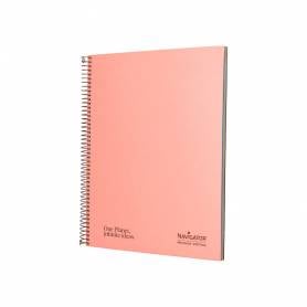 Cuaderno espiral navigator a4 micro tapa forrada 120h 80gr horizontal 5 banda 4 taladros color rosa