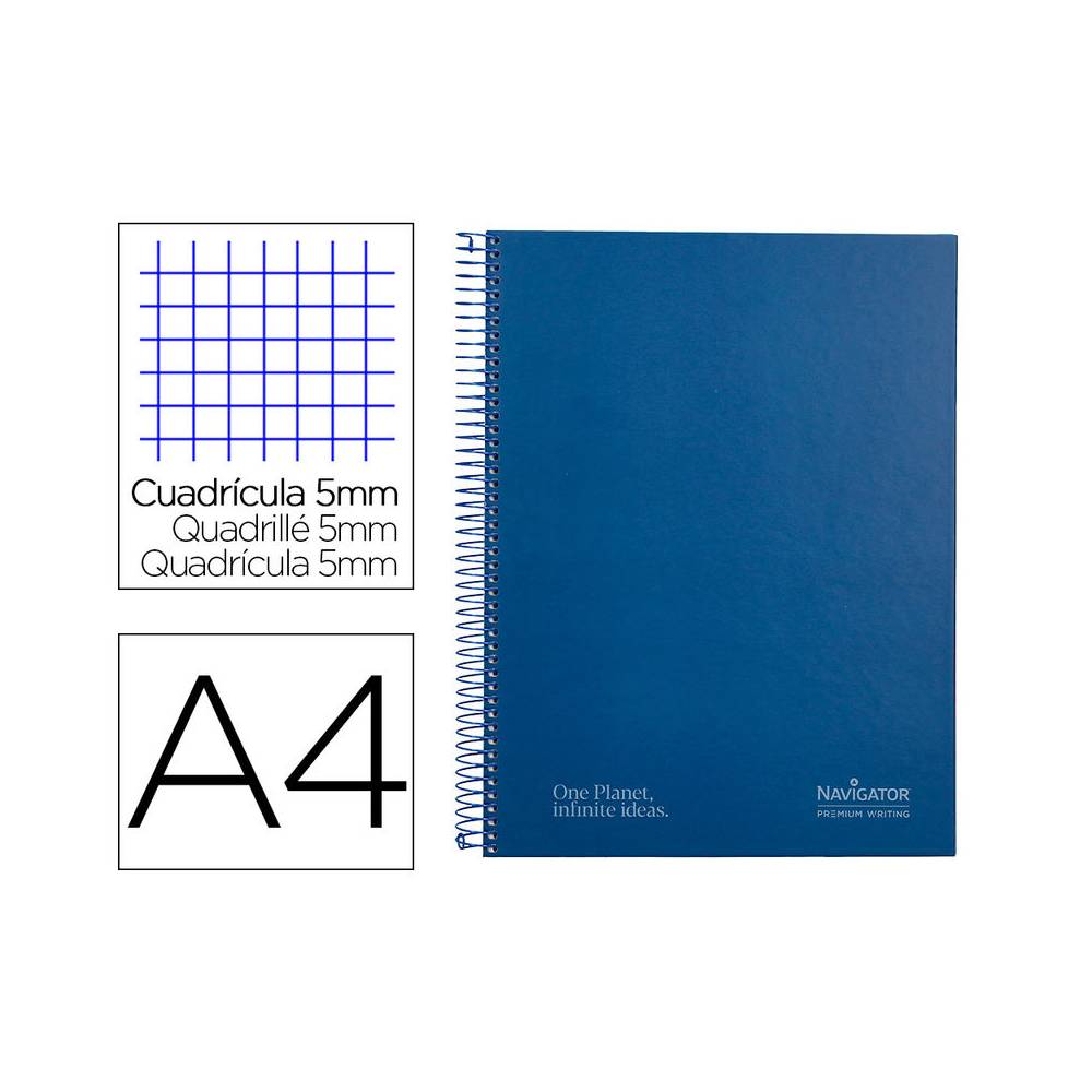 Cuaderno espiral navigator a4 micro tapa forrada 80h 80gr cuadro 5mm una banda color azul marino