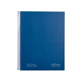 Cuaderno espiral navigator a4 micro tapa forrada 80h 80gr cuadro 5mm una banda color azul marino