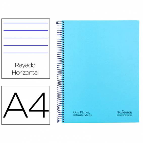 Cuaderno espiral navigator a4 micro tapa forrada 80h 80gr horizontal 1 banda color celeste