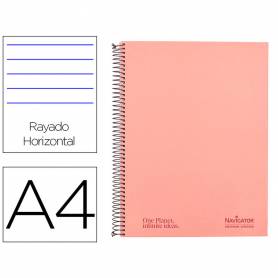 Cuaderno espiral navigator a4 micro tapa forrada 80h 80gr horizontal 1 banda color coral