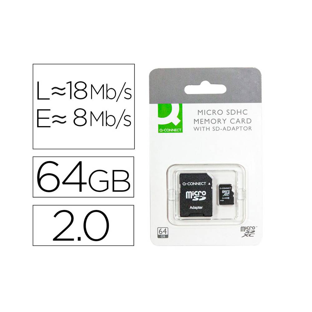 Memoria sd micro q-connect flash 64 gb clase 10 con adaptador