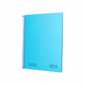 Cuaderno espiral navigator a4 tapa dura 80h 80gr cuadro 4mm con margen azul claro