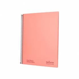 Cuaderno espiral navigator a4 tapa dura 80h 80gr cuadro 4mm con margen coral