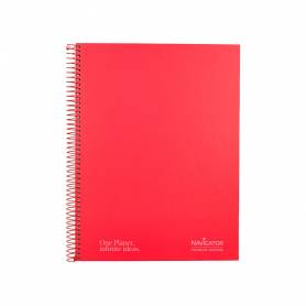 Cuaderno espiral navigator a4 tapa dura 80h 80gr horizontal con margen rojo