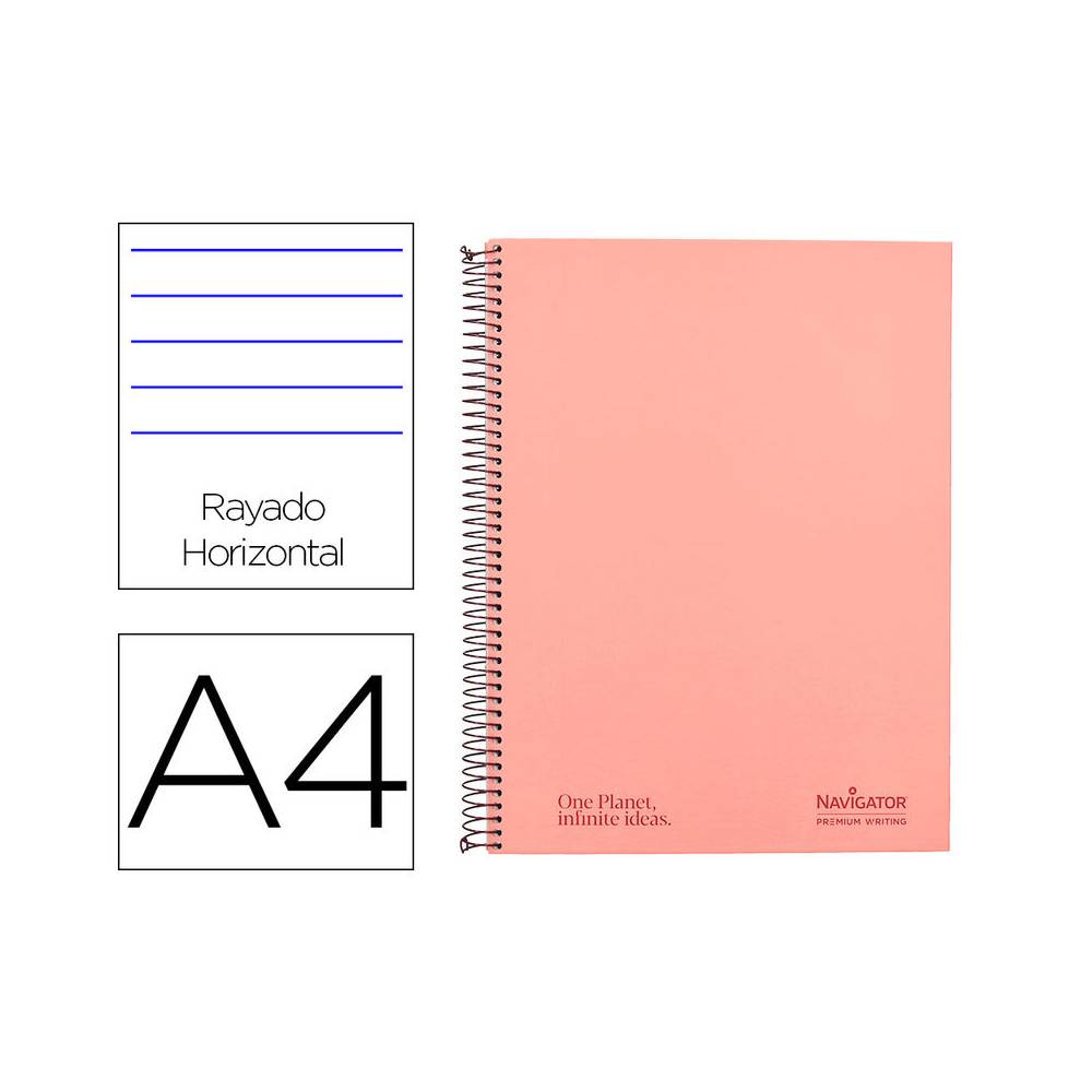 Cuaderno espiral navigator a4 tapa dura 80h 80gr horizontal con margen coral