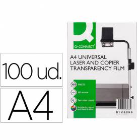 Transparencia q-connect din a4 kf26066 para fotocopiadora tratada dos caras caja de 100 hojas