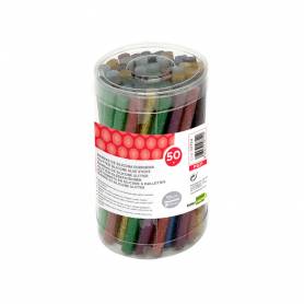 Barra termofusible purpurina liderpapel 7 mm diametro x 100 mm de alto bote 50 unidades colores surtidos