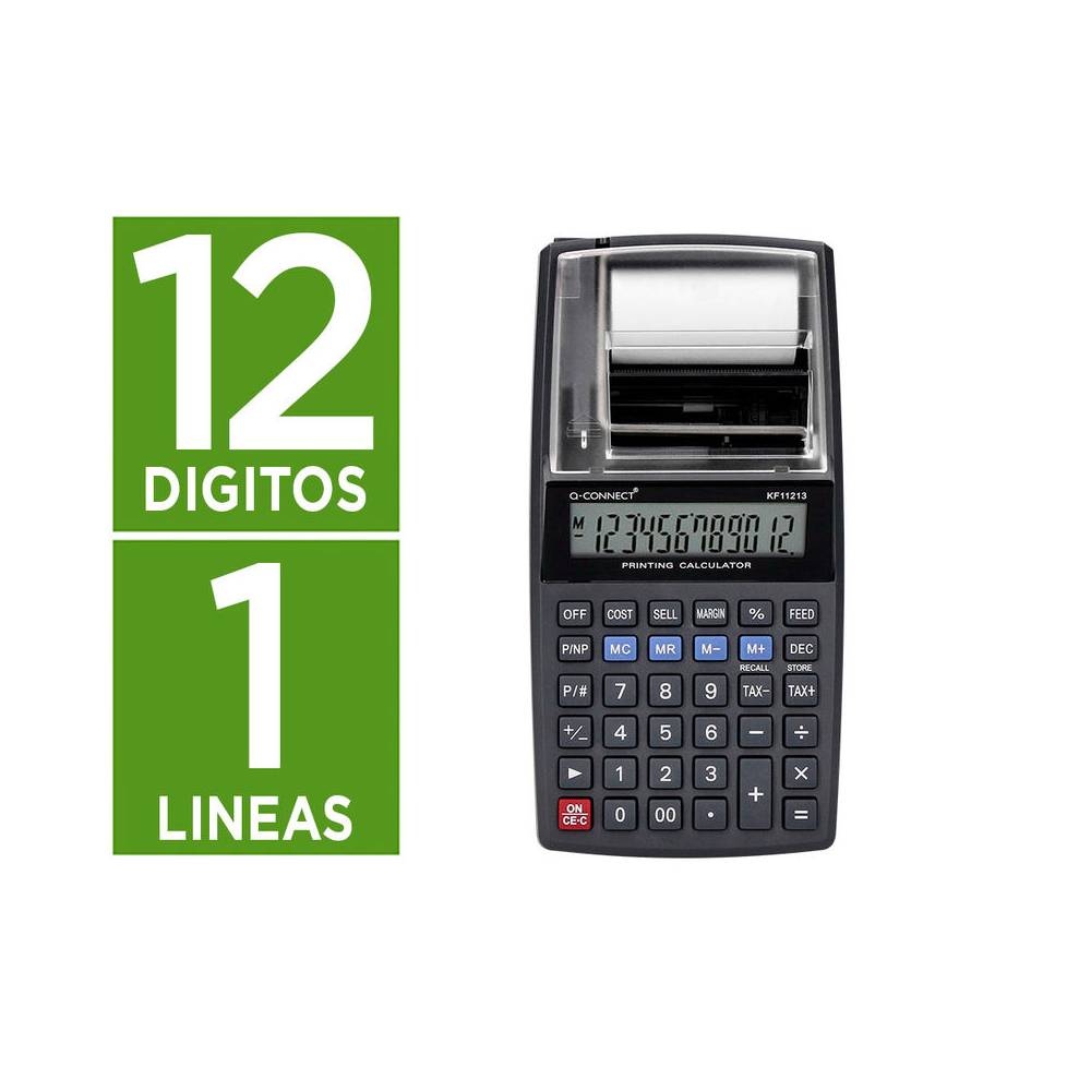 Calculadora q-connect impresora pantalla papel kf11213 12 digitos tinta azul