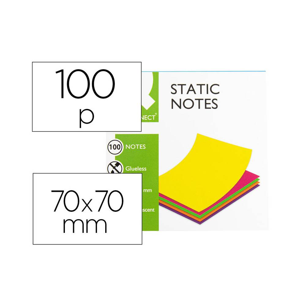 Bloc de notas electrostaticas quita y pon q-connect 70x70 mm 100 hojas 5 colores fluorescentes