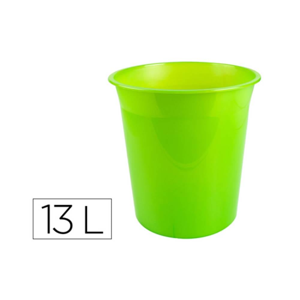 Papelera plastico q-connect verde translucido 13 litros 275x285 mm