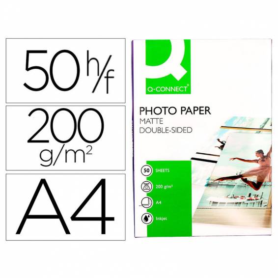 Papel q-connect foto mate doble cara din a4 para fotocopias e impresoras ink- jet bolsa de 50 hojas 220 gr