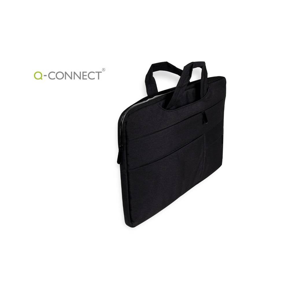 Funda para portatil q-connect 15,6/ con asas retractiles cremallera 3 bolsillos exteriores negro