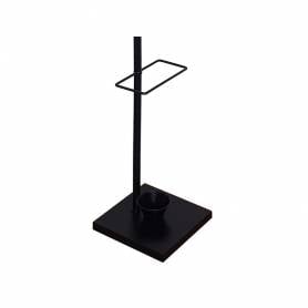 Perchero metalico q-connect negro con detalles de madera 6 colgadores y paraguero 174x28,5 cm