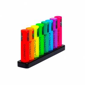 Rotulador q-connect fluorescente neon punta biselada estuche de sobremesa 8 colores surtidos