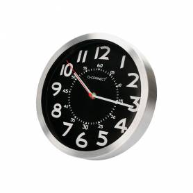 Reloj q-connect de pared metalico redondo 25 cm movimiento silencioso color negro con esfera cromado