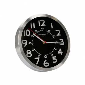 Reloj q-connect de pared metalico redondo 25 cm movimiento silencioso color negro con esfera cromado