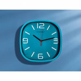 Reloj q-connect de pared de plastico redondo 30 cm movimiento silencioso color azul