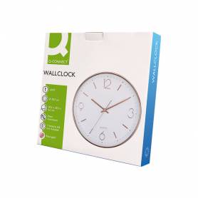 Reloj q-connect de pared metalico redondo 30,5 cm movimiento silencioso color rosa dorado