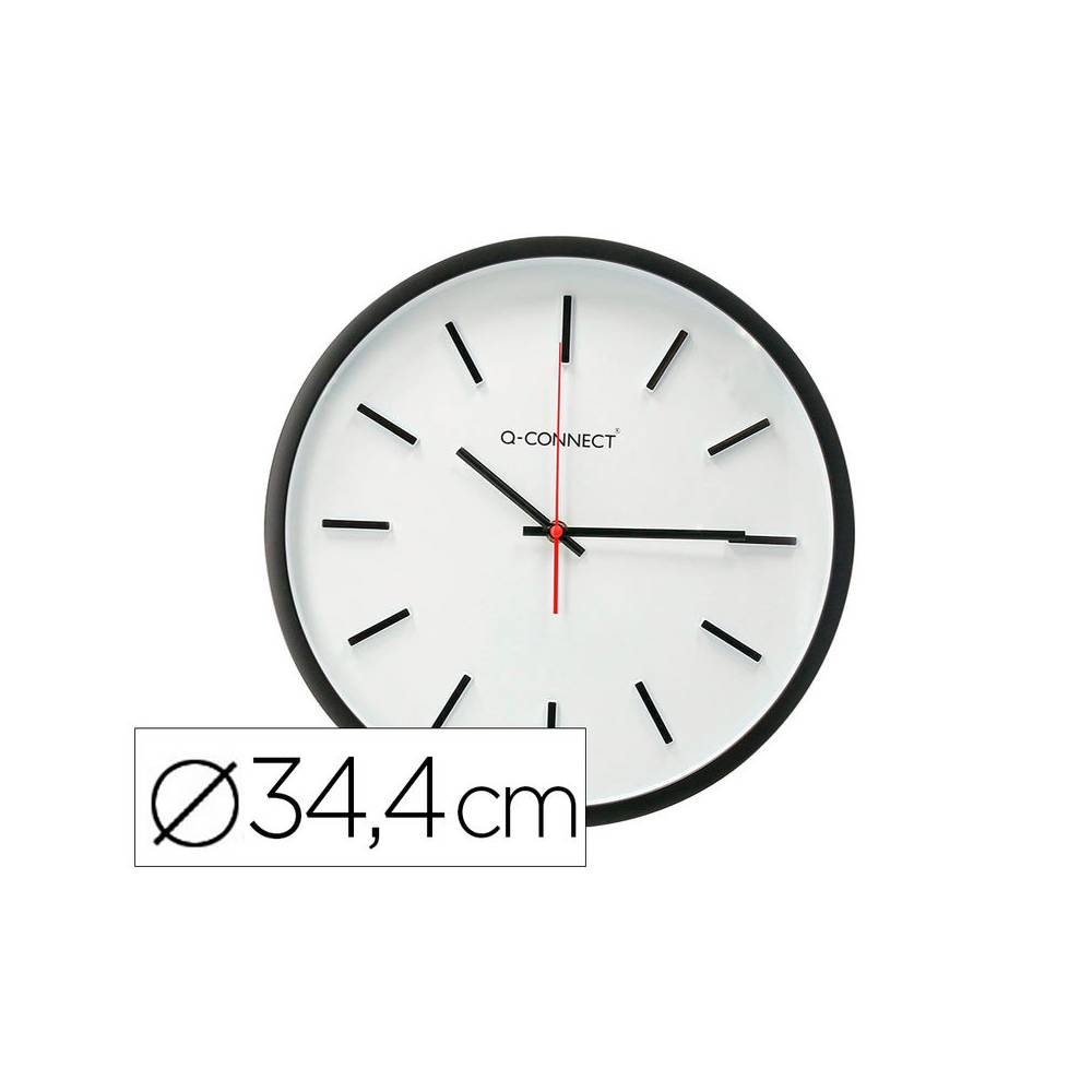 Reloj q-connect de pared de plastico redondo 34,4 cm movimiento silencioso color negro