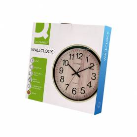 Reloj q-connect de pared de plastico redondo 25,7 cm movimiento silencioso color madera natural