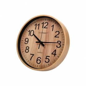 Reloj q-connect de pared de plastico redondo 25,7 cm movimiento silencioso color madera natural