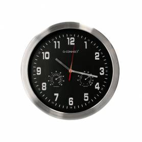 Reloj q-connect de pared metalico redondo 35,5 cm movimiento silencioso color cromado con esfera negra