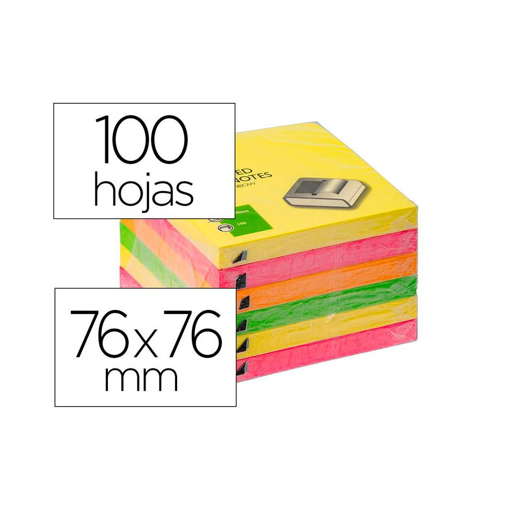 Bloc de notas adhesivas quita y pon q-connect 76x76 mm colores neon surtidos zig-zag