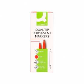 Rotulador q-connect marcador permanente doble punta color rojo 0,4 mm y 1 mm