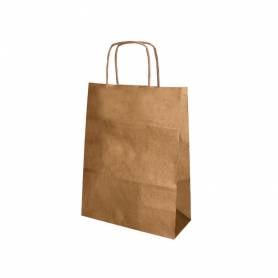 Bolsa papel q-connect kraft natural liso xs con asa retorcida 180x240x80 mm