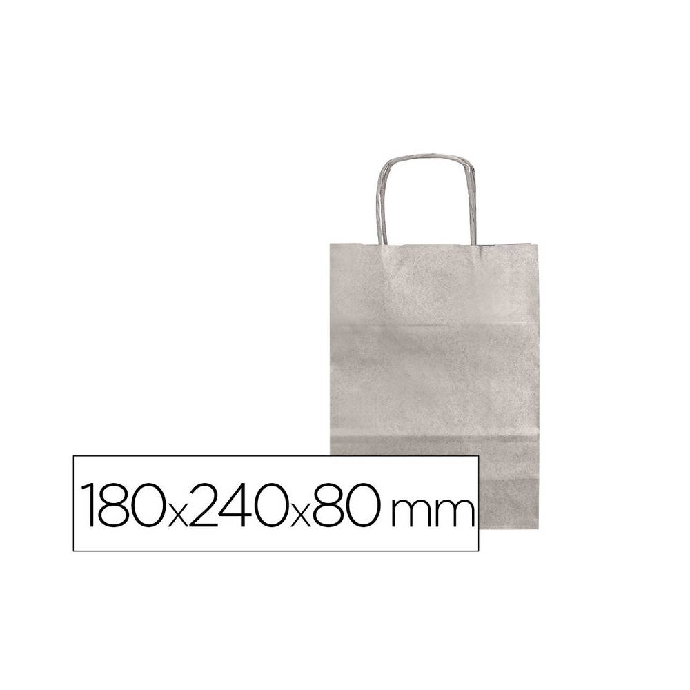 Bolsa papel q-connect kraft plata xs con asa retorcida 180x240x80 mm