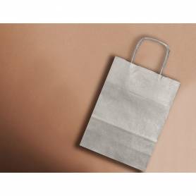 Bolsa papel q-connect kraft plata xs con asa retorcida 180x240x80 mm