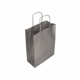 Bolsa papel q-connect kraft plata xs con asa retorcida 180x240x80 mm