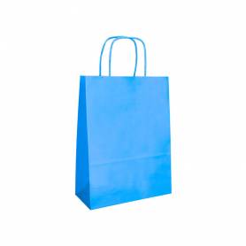 Bolsa papel q-connect celulosa celeste xs con asa retorcida 180x240x80 mm