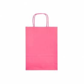 Bolsa papel q-connect celulosa rosa xs con asa retorcida 180x240x80 mm