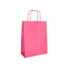 Bolsa papel q-connect celulosa rosa xs con asa retorcida 180x240x80 mm