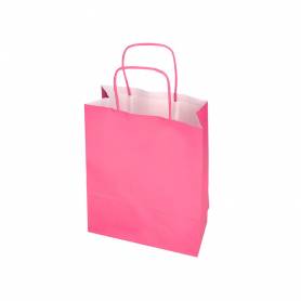 Bolsa papel q-connect celulosa rosa xs con asa retorcida 180x240x80 mm