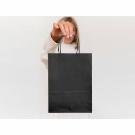 Bolsa papel q-connect celulosa negro m con asa retorcida 270x370x12 mm